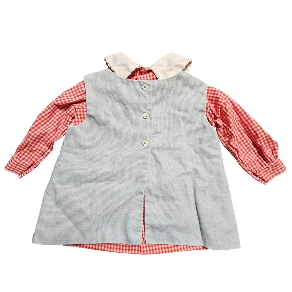 Vintage Chocolate Soup Spider Web Ladybug Embroidered Gingham Chambray Dress 12M